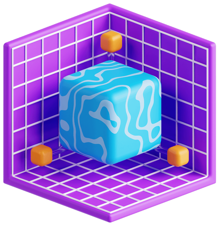 Blue cube inside purple walls